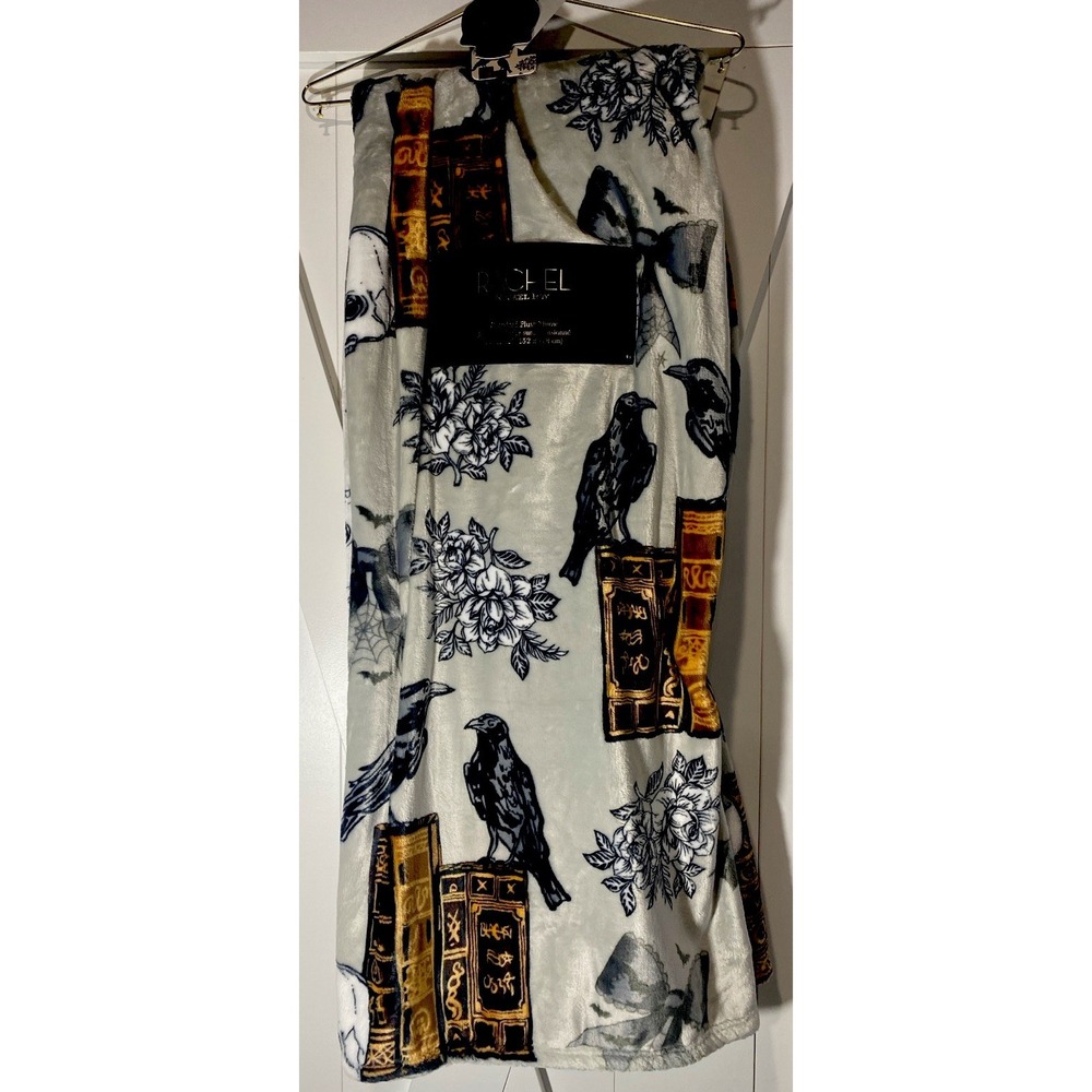 Rachel Roy Halloween Gothic Toile Plush Throw Blanket 60 x 70 Ravens Skull Books